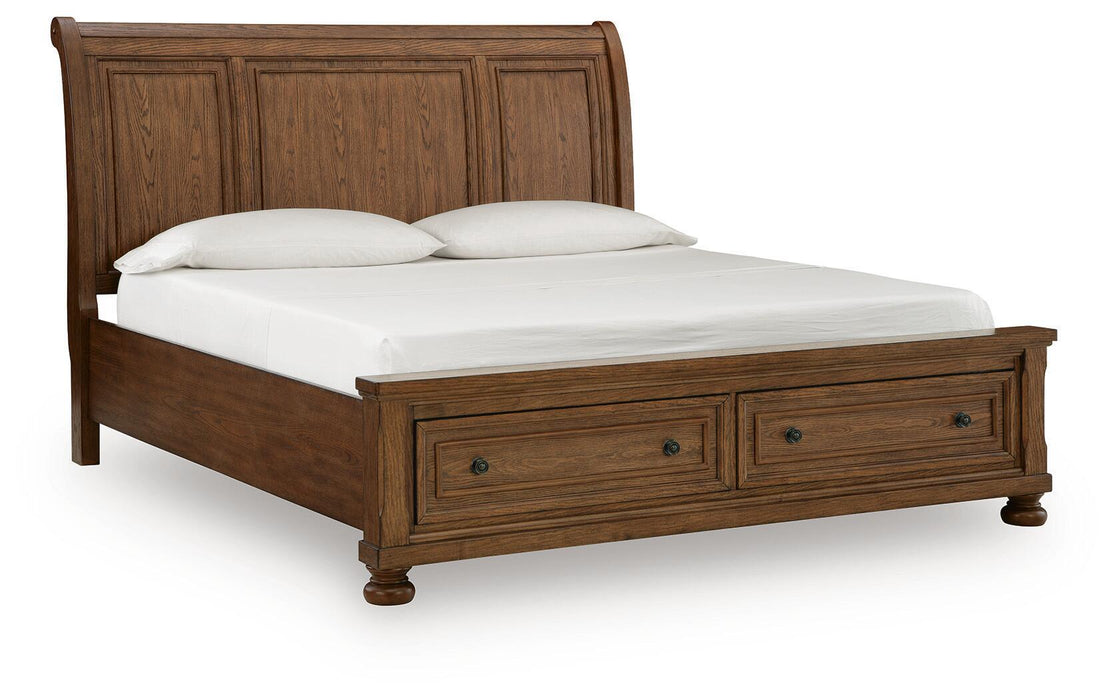 Zackaryn - King Sleigh Storage Bed - Warm Brown – Storage Beds by Signature Design by Ashley® at Furniture Wholesale Plus , Nashville furniture store