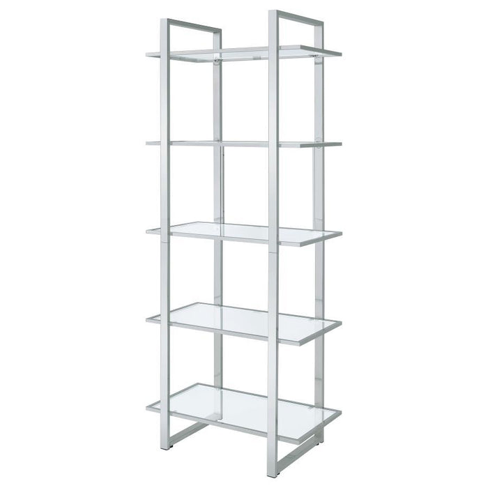 Hartford - 5-Shelf Glass Bookshelf - Chrome - Premium Standard Bookcases from CoasterEssence - Just $389! Shop now at Furniture Wholesale Plus  We are the best furniture store in Nashville, Hendersonville, Goodlettsville, Madison, Antioch, Mount Juliet, Lebanon, Gallatin, Springfield, Murfreesboro, Franklin, Brentwood
