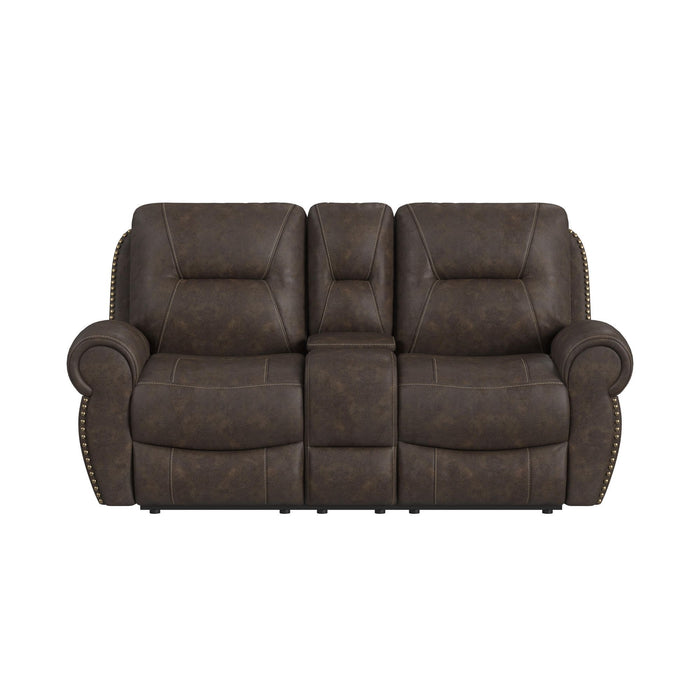 Topeka - Loveseat With Console, Hidden Cups - Rocky Brown – Reclining Loveseats by Elements International at Furniture Wholesale Plus , Nashville furniture store