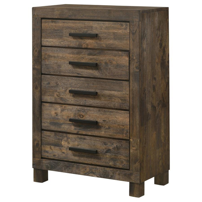Woodmont - 5-Drawer Bedroom Chest - Rustic Golden Brown – Accent Chests by CoasterEveryday at Furniture Wholesale Plus , Nashville furniture store