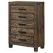 Woodmont - 5-Drawer Bedroom Chest - Rustic Golden Brown – Accent Chests by CoasterEveryday at Furniture Wholesale Plus , Nashville furniture store