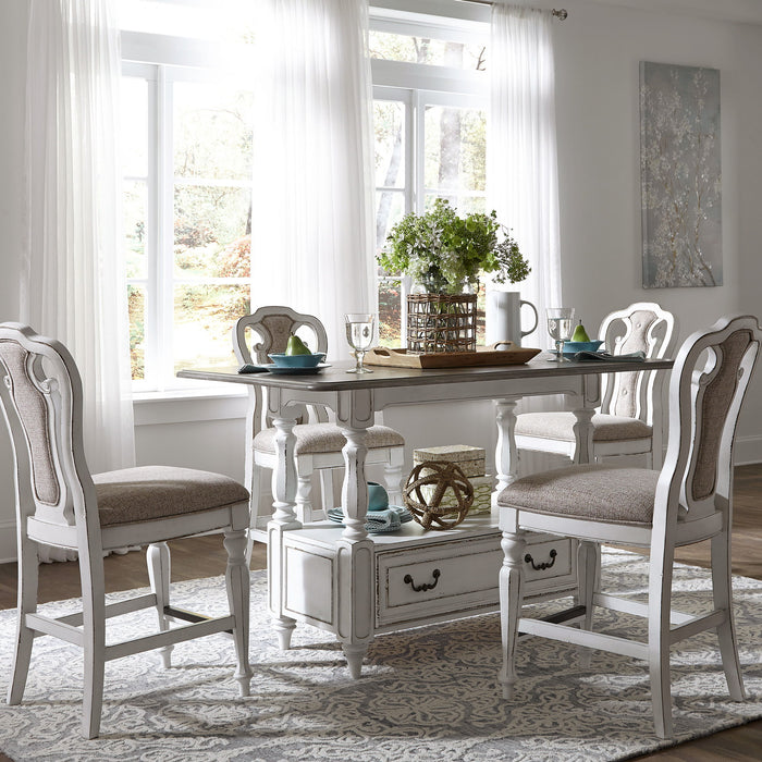 Magnolia Manor - 5 Piece Gathering Table Set - Antique White / Dark Brown – 5 Piece Dining Room Sets by Liberty Furniture at Furniture Wholesale Plus , Nashville furniture store