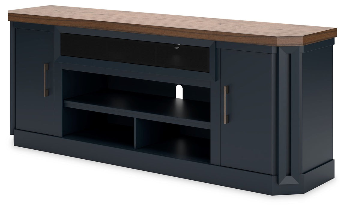 Landocken - XL TV Stand W/Fireplace Option - Brown / Blue – TV Stands by Signature Design by Ashley® at Furniture Wholesale Plus , Nashville furniture store