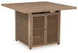 Walton Bridge - 5 Pc. - Square Bar Table W/Fire Pit, 4 Barstools - Driftwood – 5 Piece Outdoor Sets by Signature Design by Ashley® at Furniture Wholesale Plus , Nashville furniture store