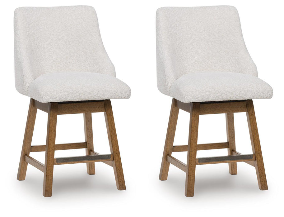 Cabalynn - Upholstered Swivel Barstool (Set of 2) - Oatmeal / Light Brown – Stool Sets by Signature Design by Ashley® at Furniture Wholesale Plus , Nashville furniture store