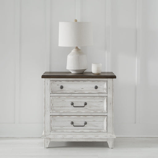 River Place - 3 Drawer Nightstand With Charging Station - Riverstone White & Tobacco – Nightstands w/ Charging Stations by Liberty Furniture at Furniture Wholesale Plus , Nashville furniture store