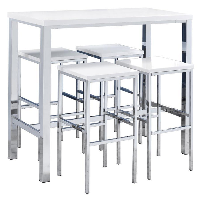 Natividad - 5 Piece Pub Height Bar Table Set - White High Gloss - Premium 5 Piece Dining Room Sets from CoasterEveryday - Just $569! Shop now at Furniture Wholesale Plus  We are the best furniture store in Nashville, Hendersonville, Goodlettsville, Madison, Antioch, Mount Juliet, Lebanon, Gallatin, Springfield, Murfreesboro, Franklin, Brentwood
