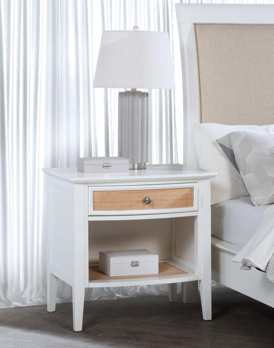 Bexhill - 1-Drawer Nightstand Bedside Table - White – Accent Nightstands by Coaster Fine Furniture at Furniture Wholesale Plus , Nashville furniture store