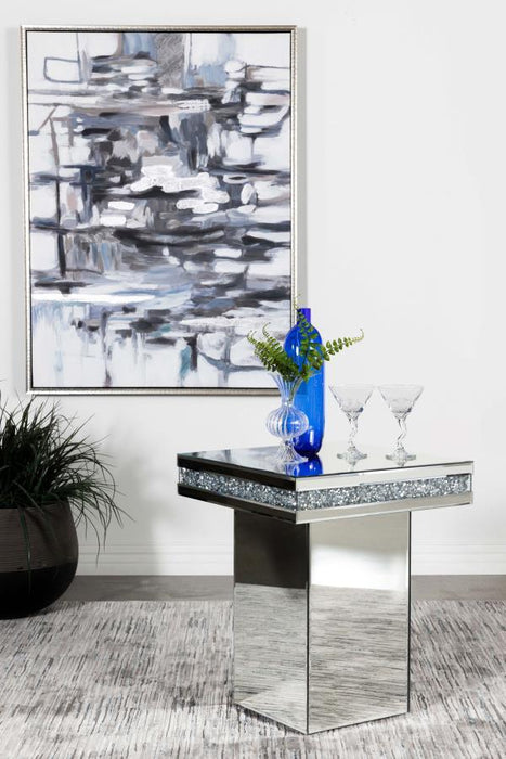 Elora - Square Mirrored Accent Side Table - Silver – Side Tables by CoasterElevations at Furniture Wholesale Plus , Nashville furniture store