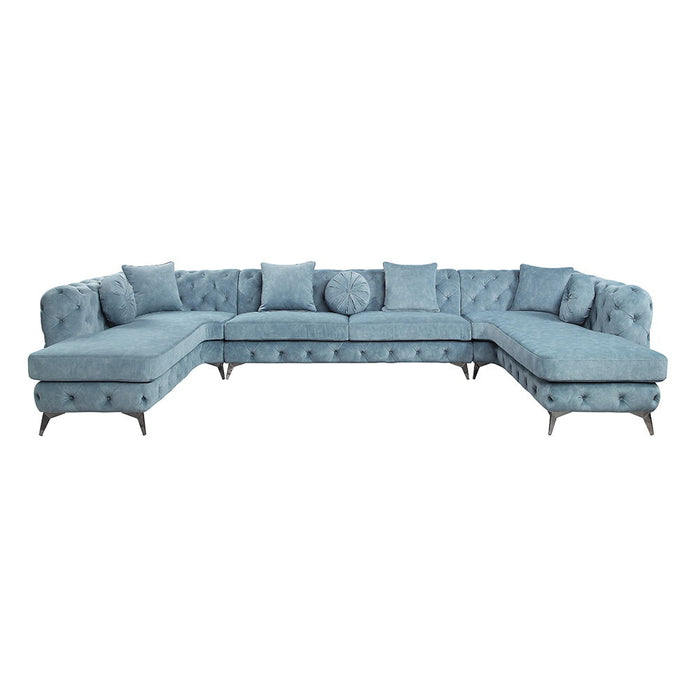 Zerah - Sectional Sofa With 7 Pillows - Dusty Blue Fabric