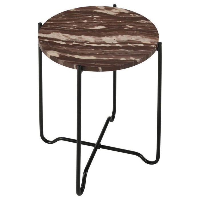Latifa - Round Marble Top Accent Side Table - Red And Black – Side Tables by CoasterEssence at Furniture Wholesale Plus , Nashville furniture store