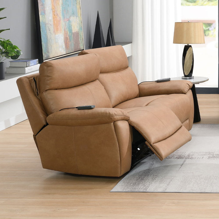 Chavis - Power Motion Loveseat With USB & Power Headrest - Brown