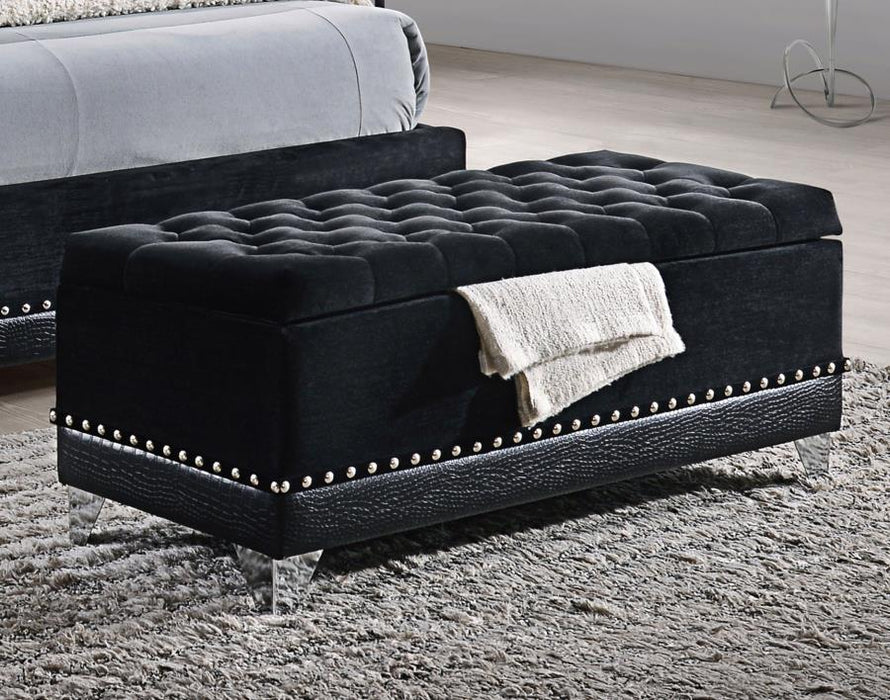 Barzini - Velvet Upholstered Tufted Storage Bench - Black – Storage Benches by CoasterElevations at Furniture Wholesale Plus , Nashville furniture store