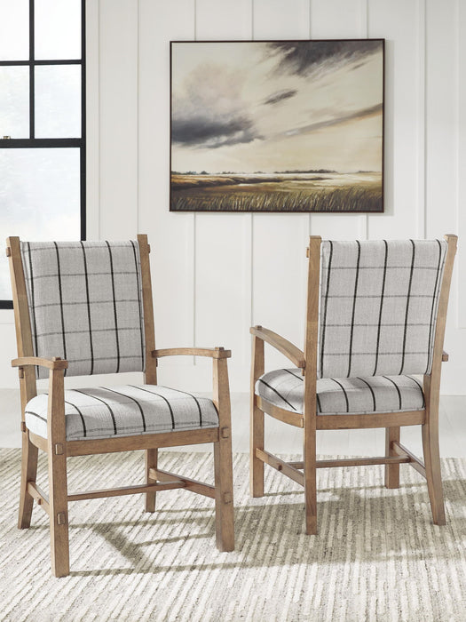 Ridgester - Dining Upholstered Arm Chair (Set of 2) - Light Brown – Chair Sets by Benchcraft® at Furniture Wholesale Plus , Nashville furniture store