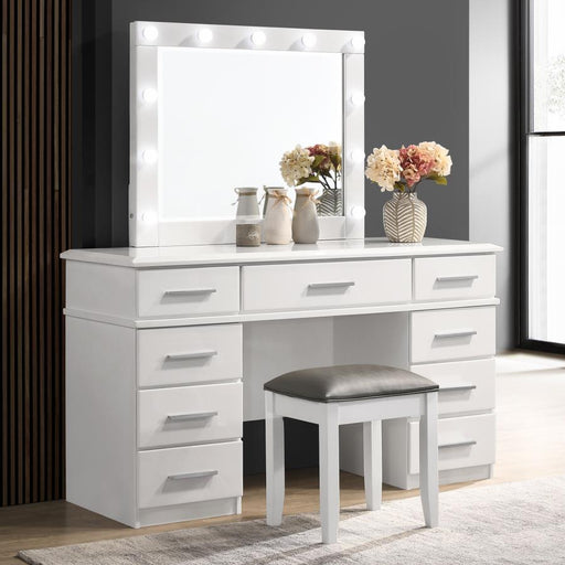 Felicity - Upholstered Vanity Stool - Metallic And Glossy White - Premium Vanity Stools from CoasterElevations - Just $99! Shop now at Furniture Wholesale Plus  We are the best furniture store in Nashville, Hendersonville, Goodlettsville, Madison, Antioch, Mount Juliet, Lebanon, Gallatin, Springfield, Murfreesboro, Franklin, Brentwood