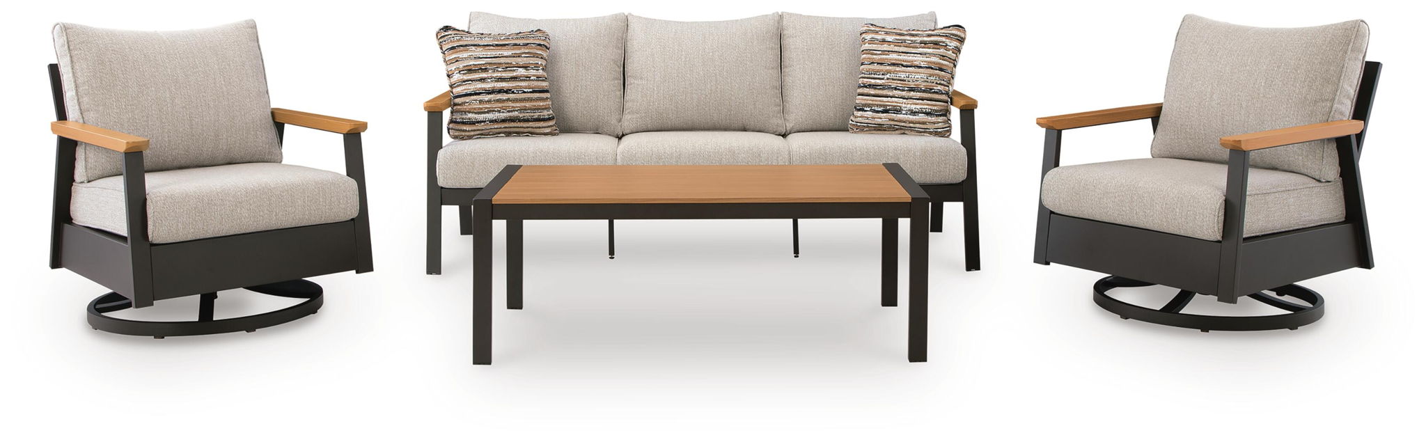 Carmel Highlands - Sofa, Chairs, Table Set (Set of 4) - Dark Brown – 4 Piece Outdoor Sets by Signature Design by Ashley® at Furniture Wholesale Plus , Nashville furniture store