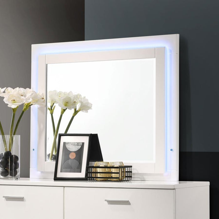 Felicity - Wood LED Dresser Mirror - White High Gloss – Mirrors by CoasterEssence at Furniture Wholesale Plus , Nashville furniture store