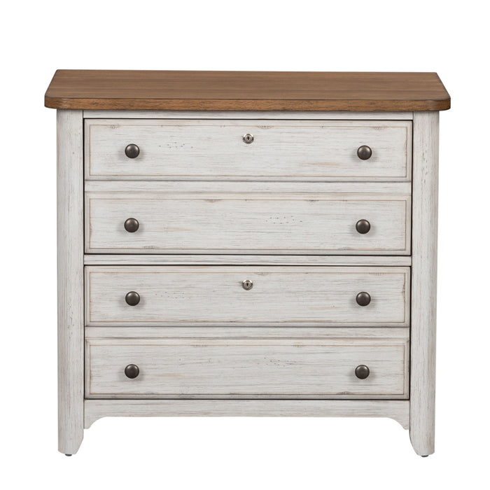 Farmhouse Reimagined - Lateral File - Antique White / Chestnut Tops – Filing Cabinets by Liberty Furniture at Furniture Wholesale Plus , Nashville furniture store