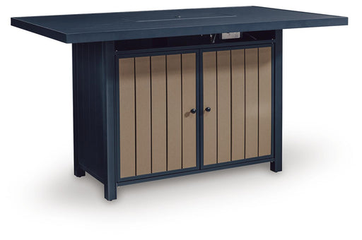East Beach - Rectangular Bar Table With Fire Pit - Blue – Fire Pits by Signature Design by Ashley® at Furniture Wholesale Plus , Nashville furniture store