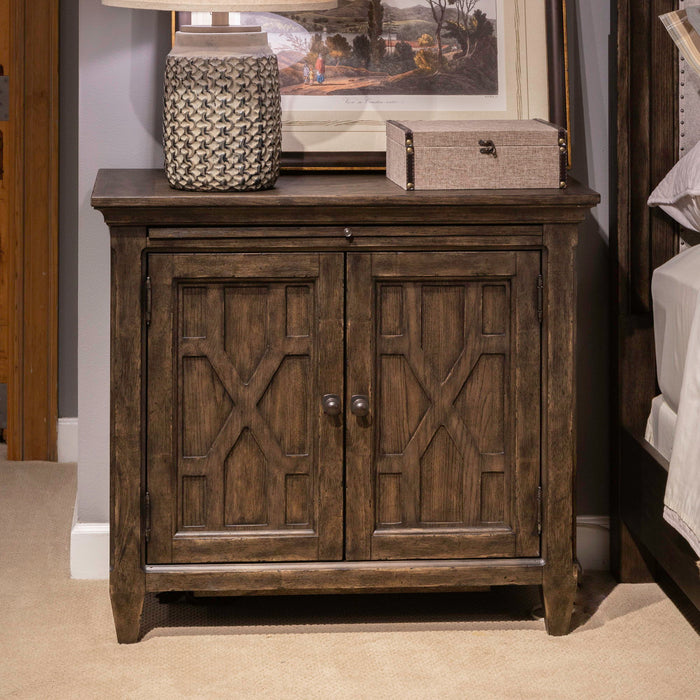 Paradise Valley - 2 Door Bedside Chest With Charging Station - Saddle Brown – Bedside Chests by Liberty Furniture at Furniture Wholesale Plus , Nashville furniture store