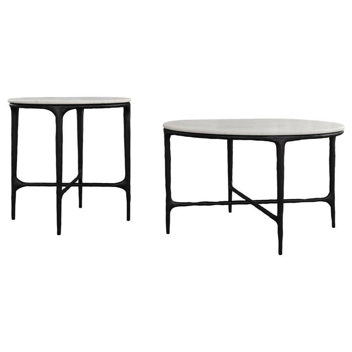 Hermas - Round Marble Coffee And End Table Set – Table Sets by Coaster Fine Furniture at Furniture Wholesale Plus , Nashville furniture store
