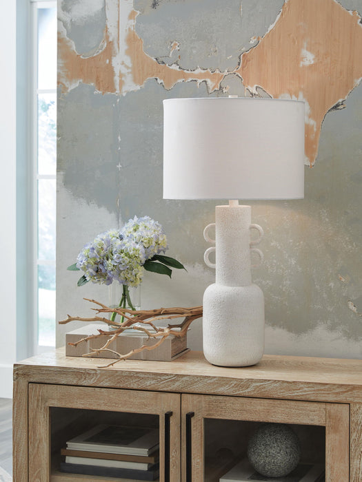 Perringhill - Metal Table Lamp - Distressed White – Table Lamps by Signature Design by Ashley® at Furniture Wholesale Plus , Nashville furniture store