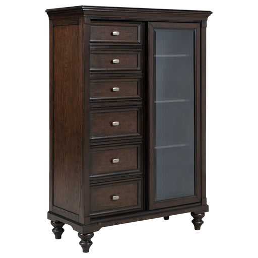 Andover - 6-Drawer Tempered Glass Door Chest - Dark Oak – Door Chests by Coaster Fine Furniture at Furniture Wholesale Plus , Nashville furniture store