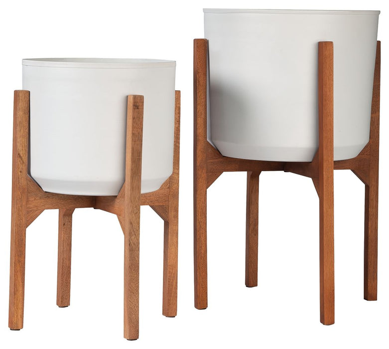 Dorcey - Planter Set (Set of 2) - White / Brown – Planters by Signature Design by Ashley® at Furniture Wholesale Plus , Nashville furniture store