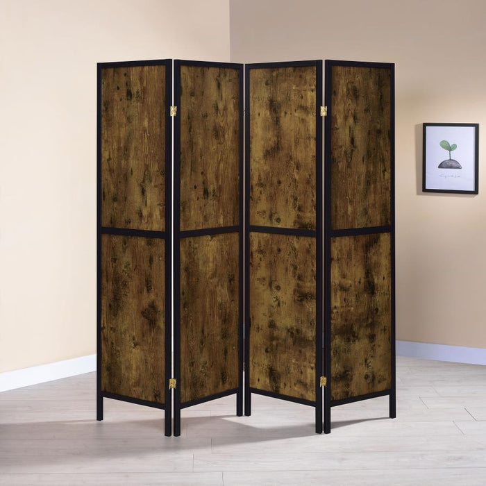 Deepika - 4-Panel Room Divider Folding Screen - Rustic Nutmeg – Room Dividers by CoasterEveryday at Furniture Wholesale Plus , Nashville furniture store