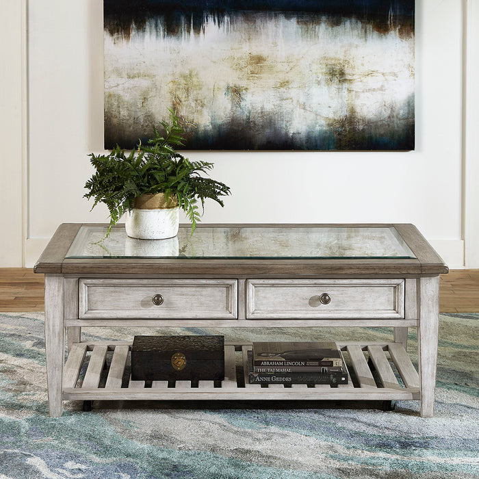 Heartland - Rect Ceiling Tile Cocktail Table - Antique White / Tobacco Tops – Cocktail Tables by Liberty Furniture at Furniture Wholesale Plus , Nashville furniture store
