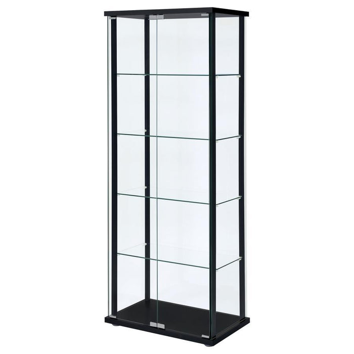Delphinium - 5-Shelf Clear Glass Curio Display Cabinet - Black – Curio Cabinets by CoasterEveryday at Furniture Wholesale Plus , Nashville furniture store