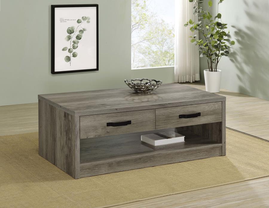 Felix - 2-Drawer Engineered Wood Coffee Table - Gray Driftwood – Coffee Tables by Coaster Fine Furniture at Furniture Wholesale Plus , Nashville furniture store