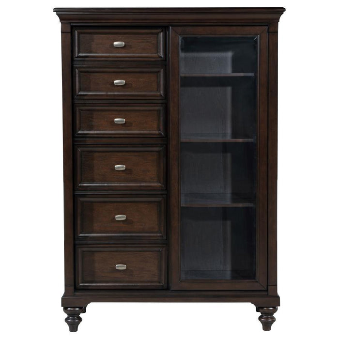 Andover - 6-Drawer Tempered Glass Door Chest - Dark Oak – Door Chests by Coaster Fine Furniture at Furniture Wholesale Plus , Nashville furniture store