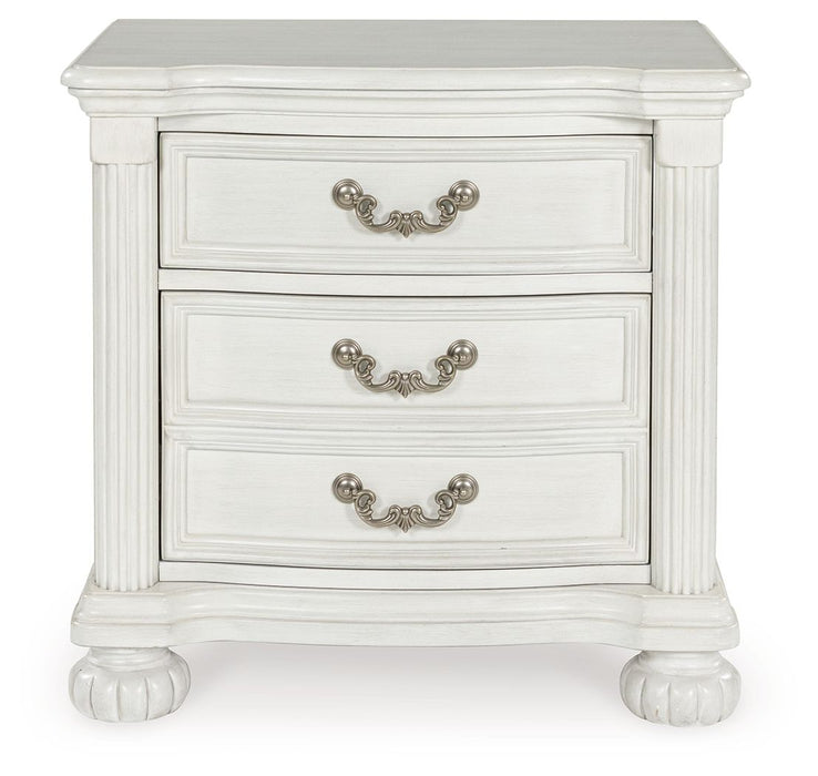 Montelaine - Three Drawer Night Stand - Antique White – Accent Nightstands by Benchcraft® at Furniture Wholesale Plus , Nashville furniture store