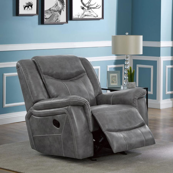 Conrad - Upholstered Padded Arm Glider Recliner - Gray - Premium Glider Chairs from CoasterEveryday - Just $579! Shop now at Furniture Wholesale Plus  We are the best furniture store in Nashville, Hendersonville, Goodlettsville, Madison, Antioch, Mount Juliet, Lebanon, Gallatin, Springfield, Murfreesboro, Franklin, Brentwood