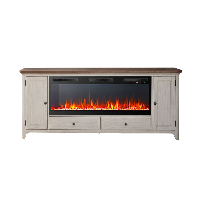 Fireplace TV Consoles - 80" Console With Fire FTS Set - Brown / White – Fireplace TV Stands by Liberty Furniture at Furniture Wholesale Plus , Nashville furniture store