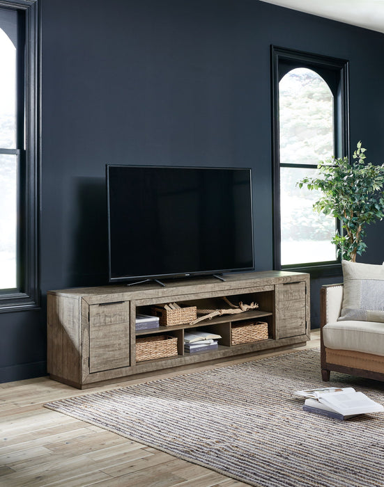 Krystanza - XL TV Stand w/Fireplace Option - Weathered Gray – TV Stands by Signature Design by Ashley® at Furniture Wholesale Plus , Nashville furniture store