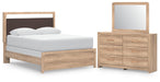 Kinlanni - 3 Pc. - Queen Upholstered Panel Bed, Dresser And Mirror - Tan – 3 Piece Bedroom Sets by Signature Design by Ashley® at Furniture Wholesale Plus , Nashville furniture store