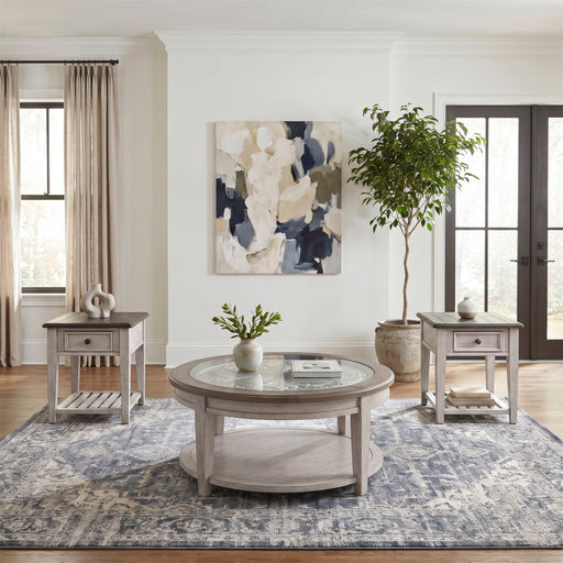 Heartland - 3 Piece Table Set (Round Table) - Antique White / Tobacco Tops – Table Sets by Liberty Furniture at Furniture Wholesale Plus , Nashville furniture store