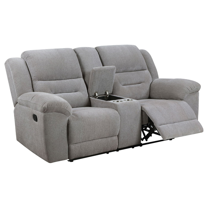 Gilson - Chenille Upholstered Reclining Loveseat - Gray – Reclining Loveseats by Coaster Fine Furniture at Furniture Wholesale Plus , Nashville furniture store