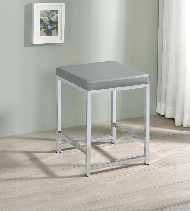 Umbridge - Upholstered Square Padded Cushion Vanity Stool - Light Gray – Vanity Stools by CoasterEssence at Furniture Wholesale Plus , Nashville furniture store