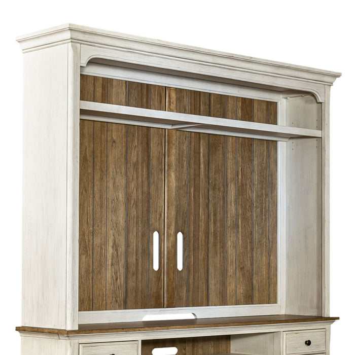 Farmhouse Reimagined - Entertainment Hutch - Antique White / Chestnut Tops – Hutches by Liberty Furniture at Furniture Wholesale Plus , Nashville furniture store