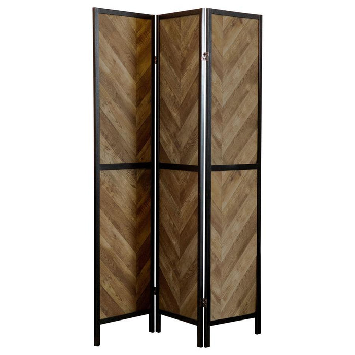 Marlene - 3-Panel Room Divider Folding Screen - Rustic Tobacco – Room Dividers by CoasterEveryday at Furniture Wholesale Plus , Nashville furniture store