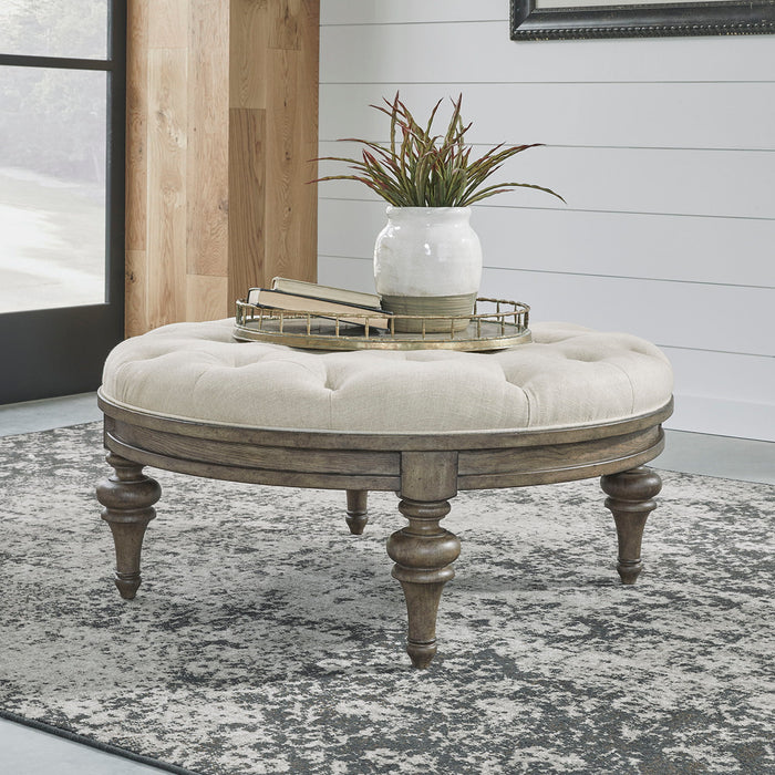 Americana Farmhouse - Round Cocktail Ottoman - Dusty Taupe – Coffee Table Ottomans by Liberty Furniture at Furniture Wholesale Plus , Nashville furniture store