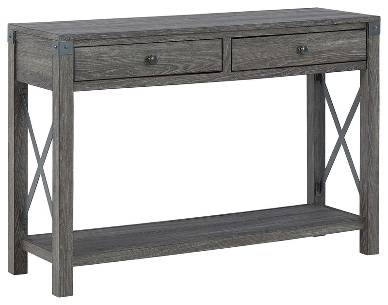 Freedan - Console Sofa Table - Grayish Brown – Sofa Tables by Signature Design by Ashley® at Furniture Wholesale Plus , Nashville furniture store