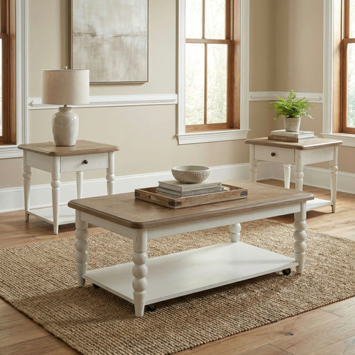 Turnberry Park - 3 Piece Set (Cocktail Table And 2 End Tables) - Washed White – Table Sets by Liberty Furniture at Furniture Wholesale Plus , Nashville furniture store