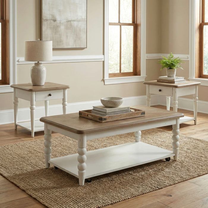 Turnberry Park - 3 Piece Set (Cocktail Table And 2 End Tables) - Washed White – Table Sets by Liberty Furniture at Furniture Wholesale Plus , Nashville furniture store