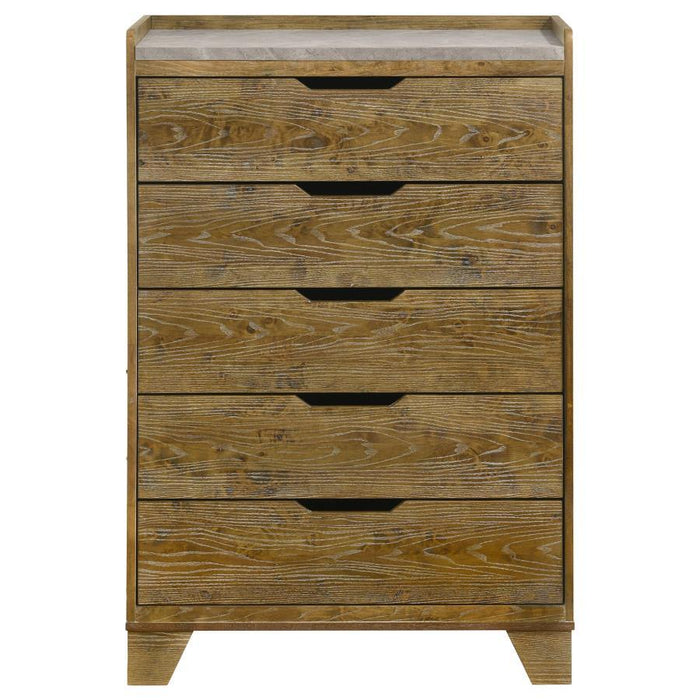 Henderson - 5-Drawer Bedroom Chest Of Drawers - Medium Oak – Accent Chests by Coaster Fine Furniture at Furniture Wholesale Plus , Nashville furniture store