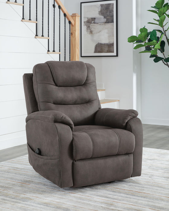 Snowfield - Power Lift Recliner - Gunmetal – Lift Chairs by Signature Design by Ashley® at Furniture Wholesale Plus , Nashville furniture store