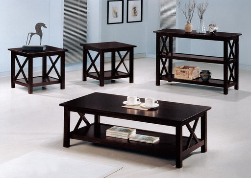 Rachelle - 3 Piece Rectangular Coffee Table Set - Deep Merlot – Table Sets by CoasterEssence at Furniture Wholesale Plus , Nashville furniture store
